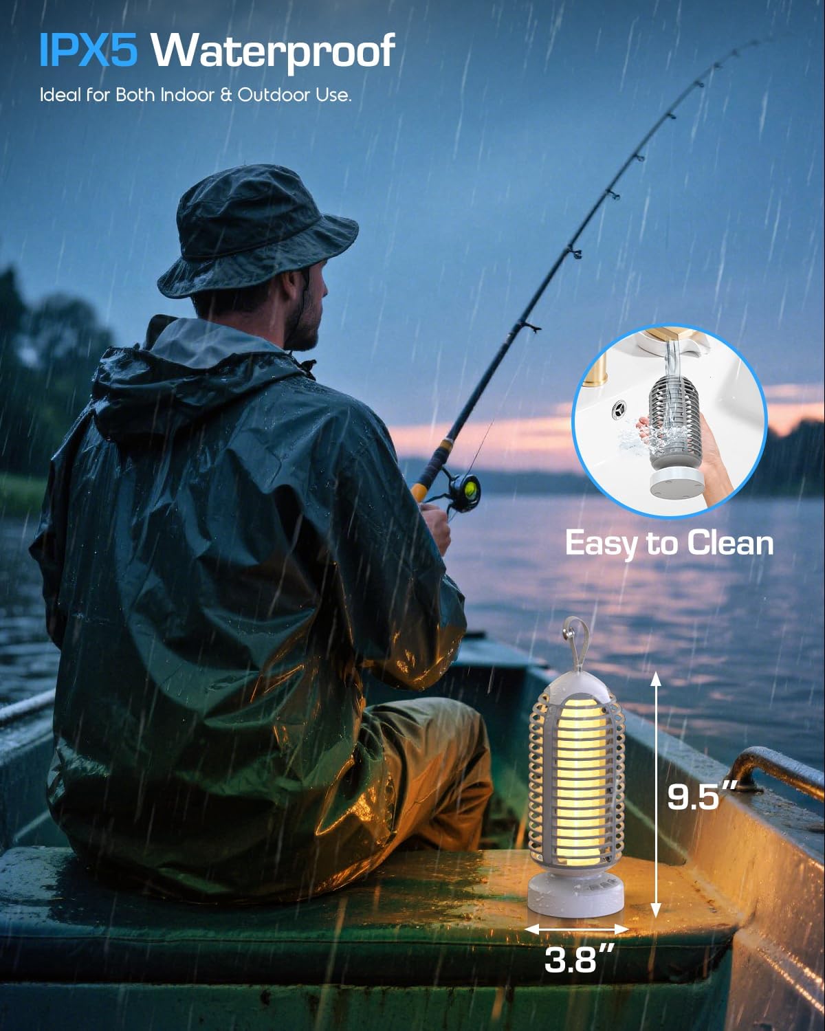 (2 Pack) Bug Zapper Outdoor with Marquee Light, Cordless Mosquito Zapper, 4000mAh Rechargeable Bug Zapper Indoor, Auto On/Off Waterproof Mosquito Trap Fly Zapper for Patio Backyard Kitchen Camping