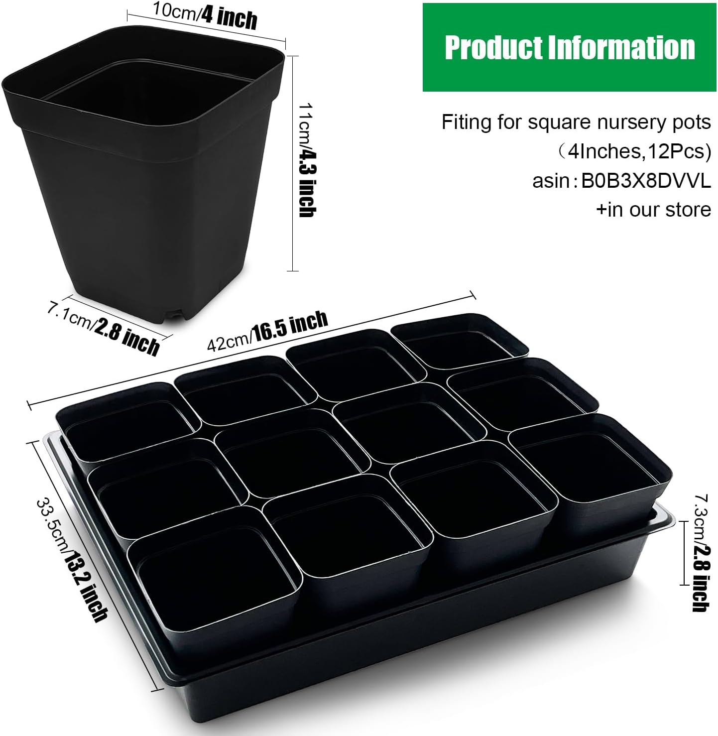 Seed Starter Tray, 10 Packs Plant Tray, Durable Plastic Growing Trays, Stackable Seedling Starter Trays Perfect for Indoor, Outdoor, Greenhouses, 16.5" L x 13.2" W x 2.8" H - Black