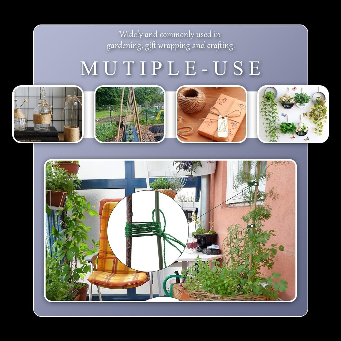 PerkHomy Garden Twine Strong Natural Jute 3,600 Feet Long Green Twine for Gardening Tomato Climbing Plant Tie Floristry Crafts Gift Wrapping Packing Decor (Green 2mm * 3600feet)