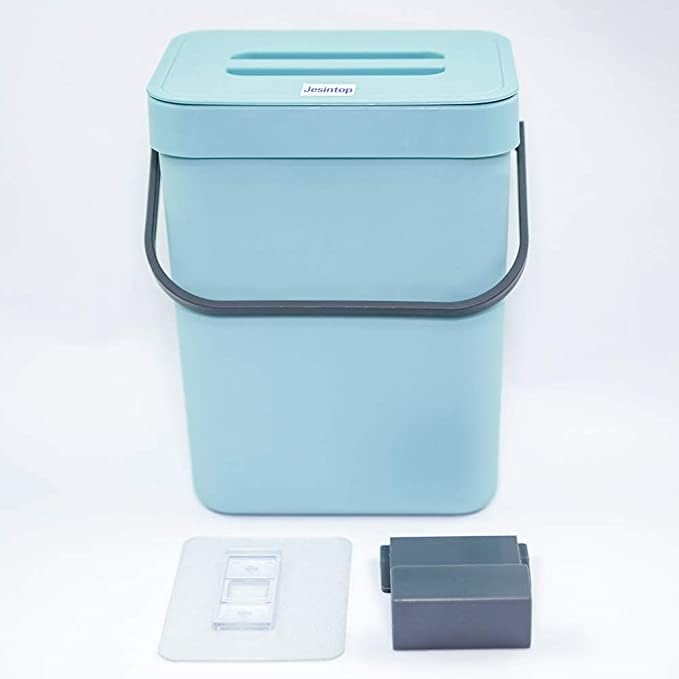 Kitchen Small Trash Can with Lid, Odorless Mini Trash Can,Kitchen Compost Bin, Plastic Hanging Waste Basket for RV/Office/Bedroom/Study/Refrigerator, 3L/0.8 Gal Series, Blue