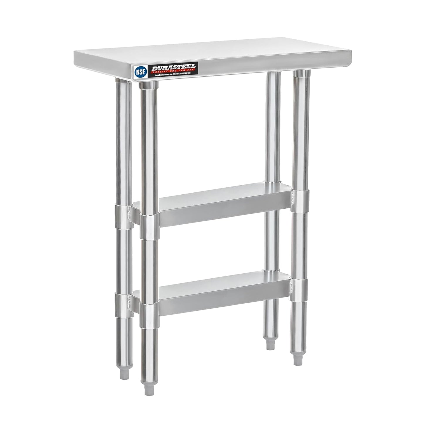 DuraSteel Food Prep Stainless Steel Table - 24 x 12 Inch Commercial Metal Workbench with Adjustable Under Shelf - NSF Certified - for Restaurant, Warehouse, Home, Kitchen, Garage