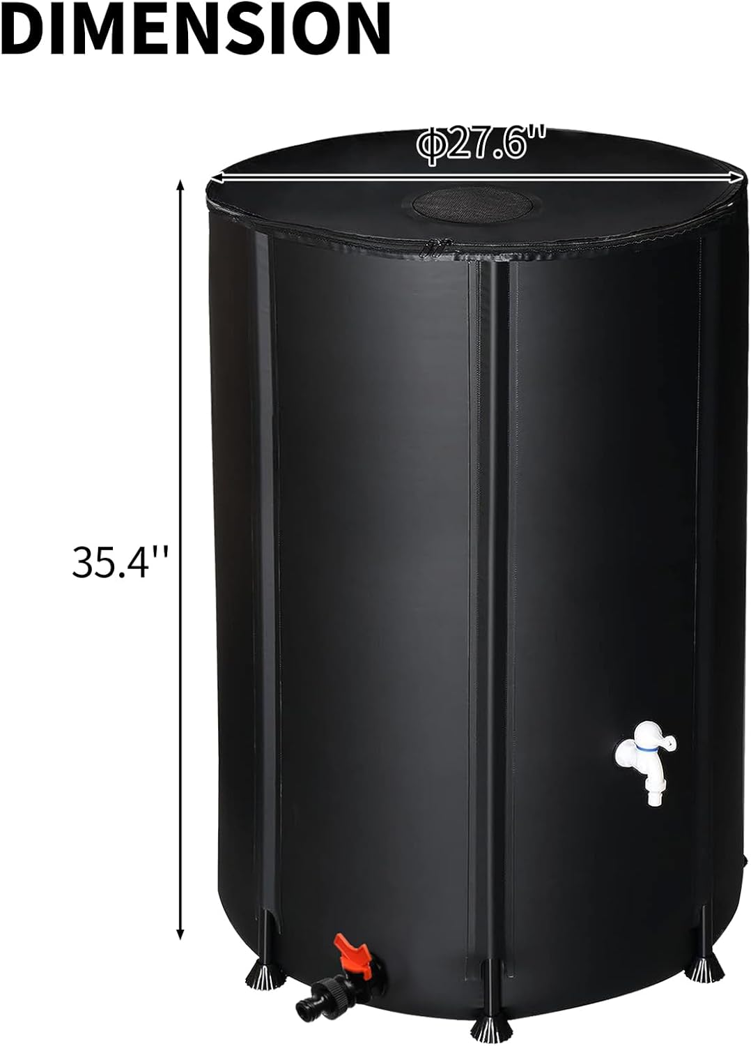 100 Gallon Collapsible Rain Barrel, Portable Rainwater Collection System, Water Storage Tank, Rain Catcher Barrel with Two Spigots and Overflow Kit, Rain Water Barrel Collector for Garden, Black