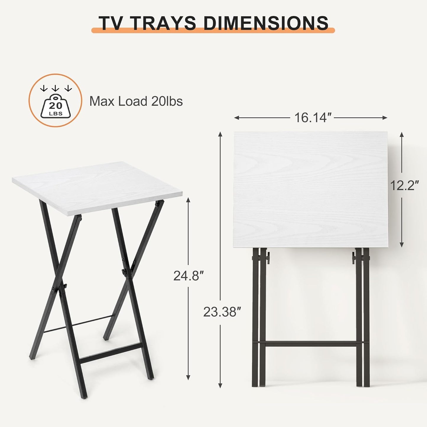 TV Tray Table Set of 2, TV Dinner Tray, Folding Table, Foldable TV-Trays, Side Table for Bed, Couch, Portable and Small Easy to Move