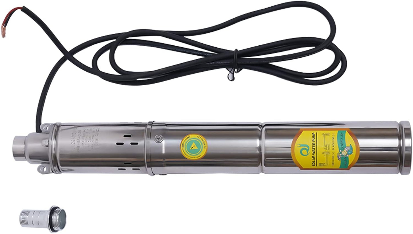 Submersible Deep Well Solar Water Pump DC 24V 370W Stainless Steel Agricultural Irrigation Screw Pump, 213ft Lift, 8.8GPM Flow, Solar Water Circulating System