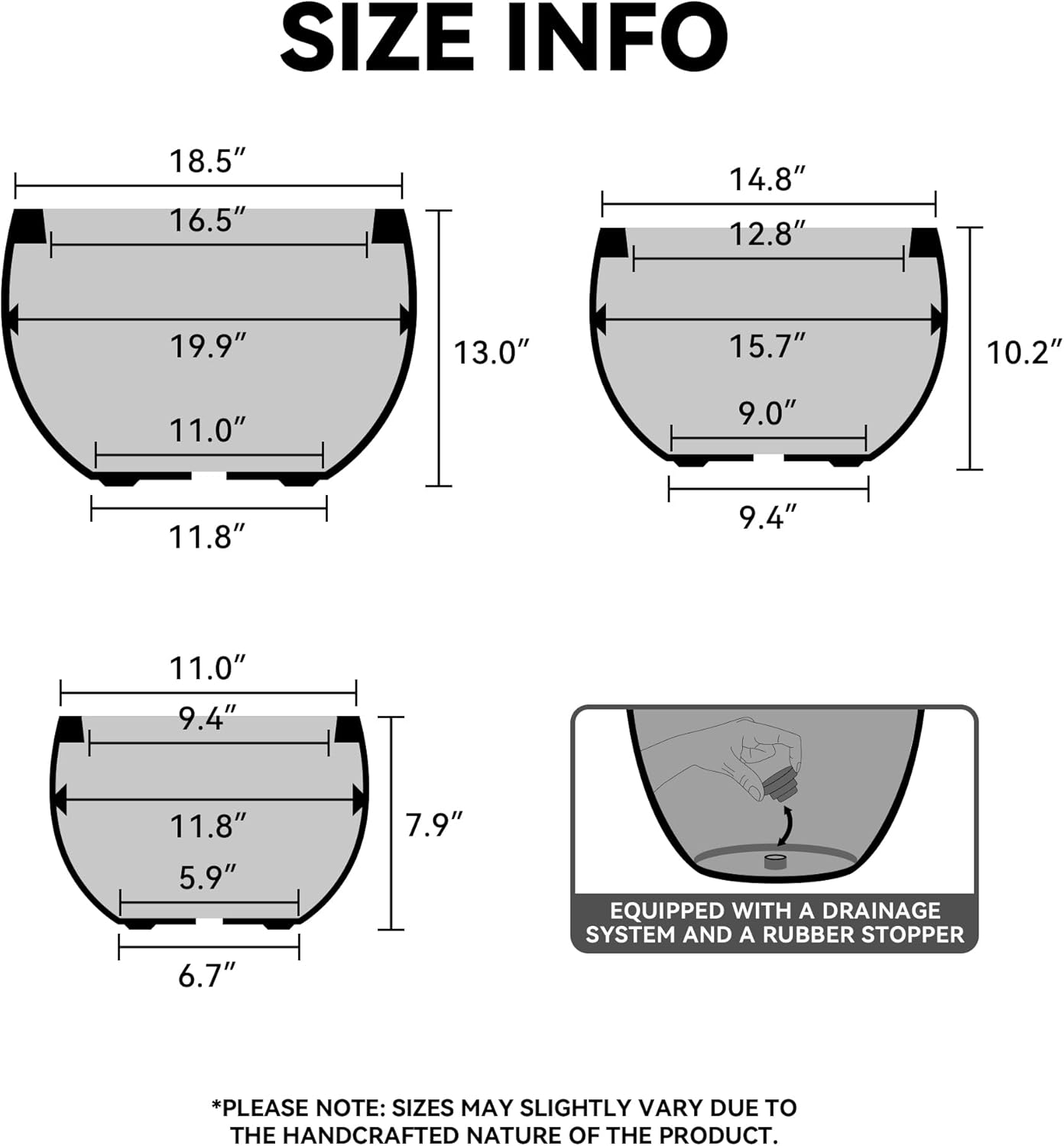 Kante 15.7" Dia Round Concrete Planter, Outdoor/Indoor Large Bowl Plant Pots with Drainage Hole and Rubber Plug for Garden Patio Balcony Home, Mint Green