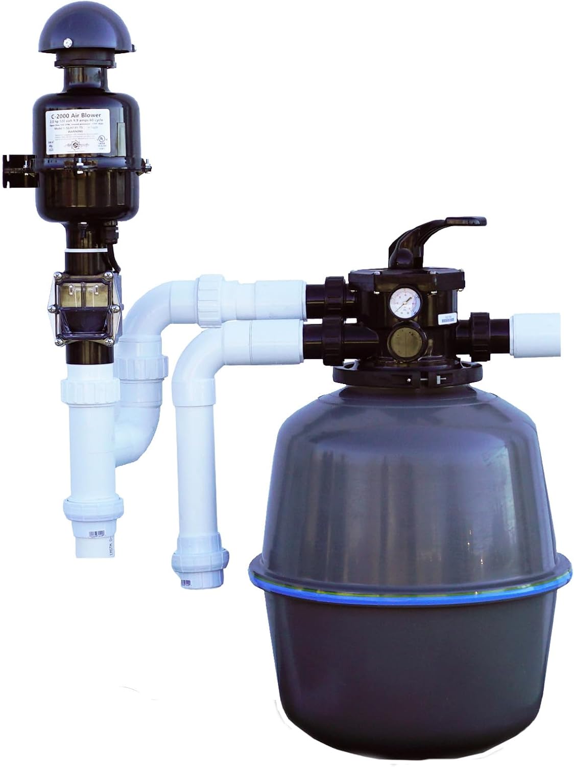 HALF OFF PONDS Simply Clear Koi Pond Filter System with 2HP Blower – Filters Ponds Up to 1,500 Gallons – Bio Comb Media, 6-Way Valve, Pressure Gauge – Mechanical & Biological Filtration