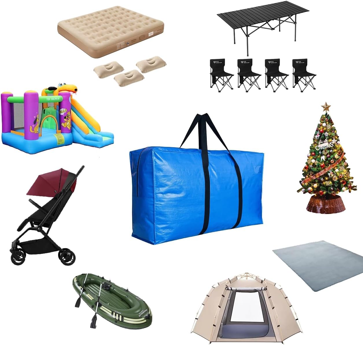 Extra Large Storage Bags, Jumbo Moving Tent Storage Bags, Foldable Big Turquoise XXL Duffle Bag for Travel,Christmas Tree Bag, 42x23x13.5inch - 2PACK