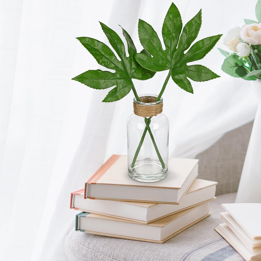 Fake Plants Faux Greenery Stems in Glass Vase with Faux Water, Realistic Silk Faux Plants Artificial Tropical Leaves for Home Bathroom Office Wedding Centerpiece Décor