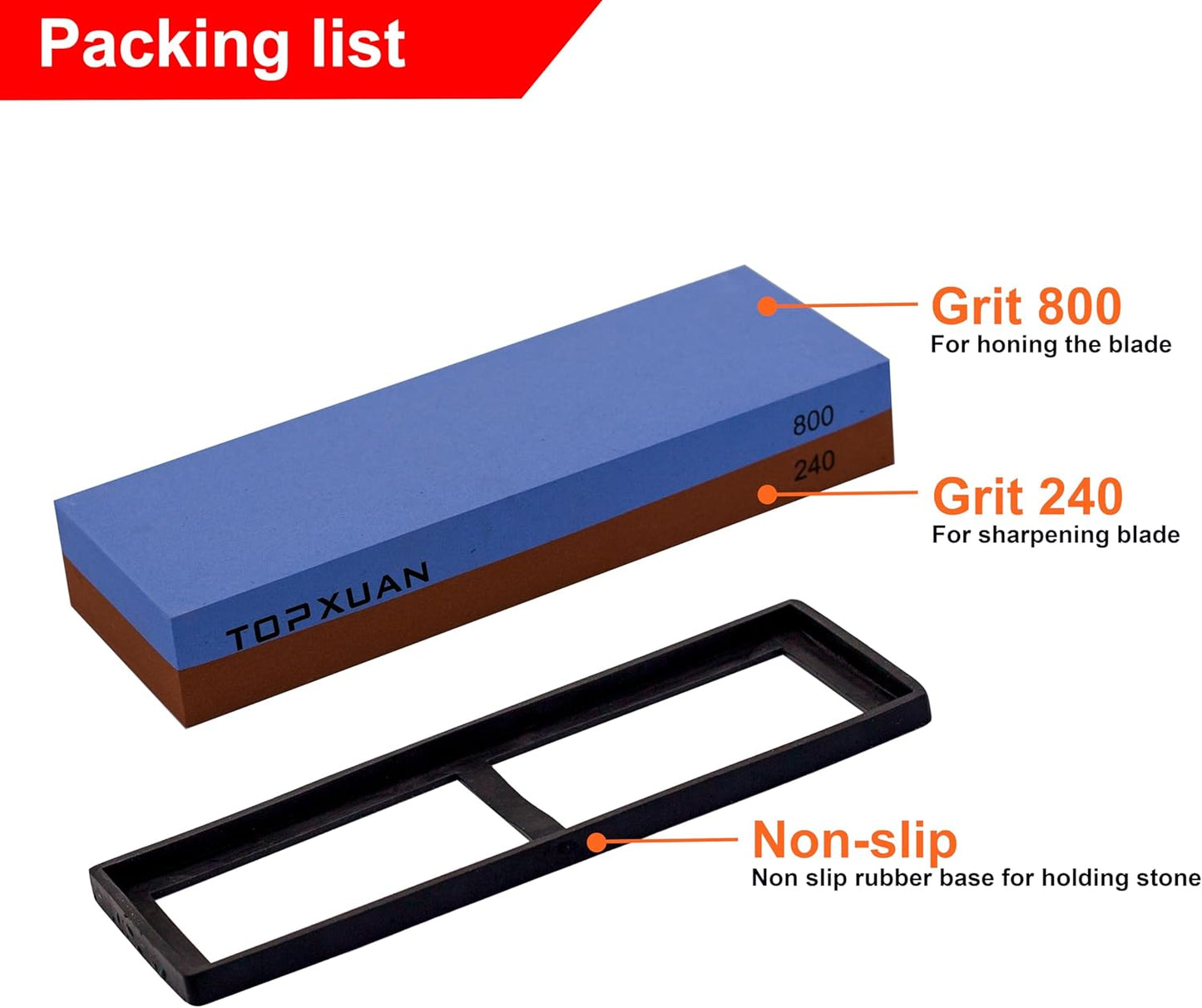 Knife Sharpening Stone 240/800 Grit 2 Sided Sharpener Whetstone,Professional Wetstone for Kitchen Knives Sharpener with Non-Slip Rubber,Orange Color Box Package