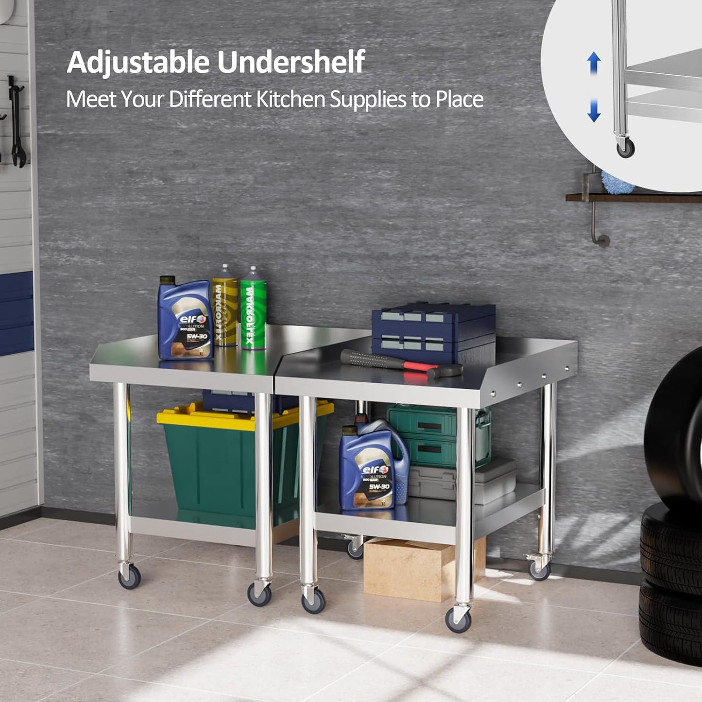 ROVSUN Stainless Steel Equipment Stand with Wheels, 24" L x 30" W x 26" H NSF Stainless Steel Table Grill Stand Table with Adjustable Undershelf for Commercial Kitchen Restaurant