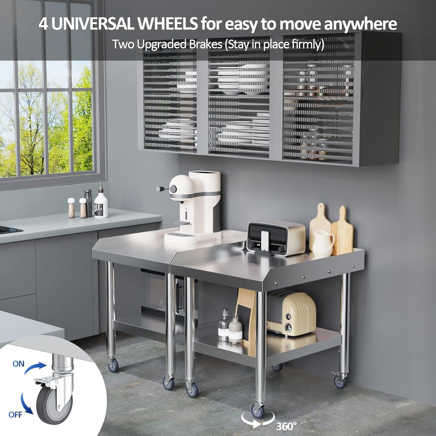 ROVSUN Stainless Steel Equipment Stand with Wheels, 24" L x 30" W x 26" H NSF Stainless Steel Table Grill Stand Table with Adjustable Undershelf for Commercial Kitchen Restaurant