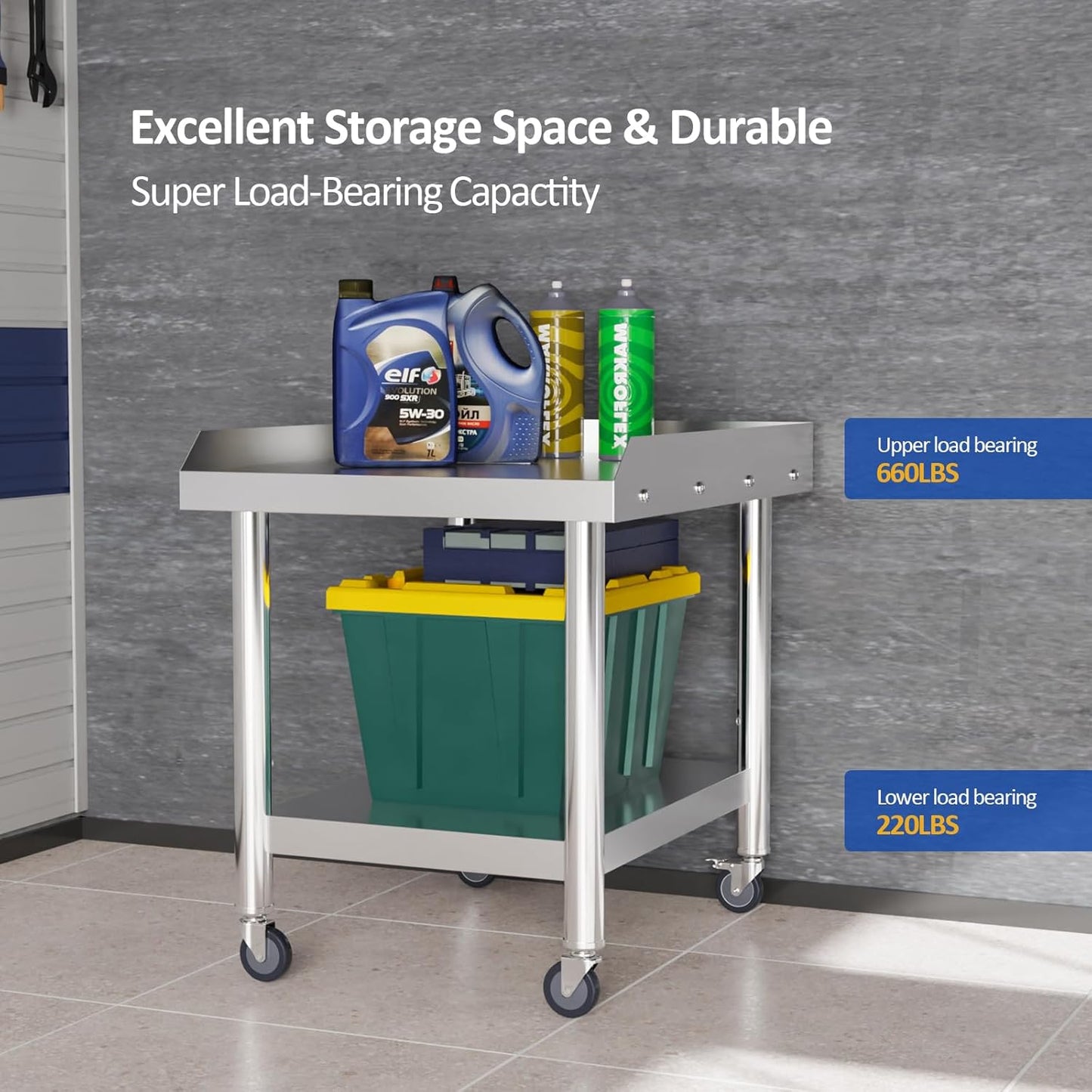 ROVSUN Stainless Steel Equipment Stand with Wheels, 24" L x 30" W x 26" H NSF Stainless Steel Table Grill Stand Table with Adjustable Undershelf for Commercial Kitchen Restaurant