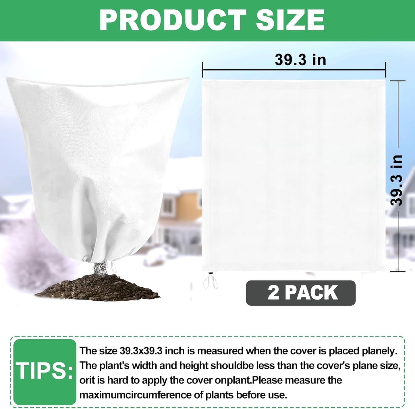 2 Pack Winter Plant Covers Freeze Protection with Drawstring, 39.3" x 39.3" Frost Cloths for Outdoor Plants Covers for Winter Cold Weather Tree Covers Freeze Protection, Shrubs Trees Jacket