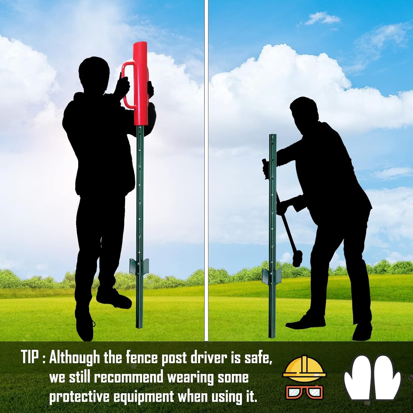 Gtongoko 18LB T Post Driver with Handles Heavy Duty Fence Post Driver Post Pounder for T-Posts，U Channel，Metal Post and Sign Post Pole Driver Tool,17 Inch Red