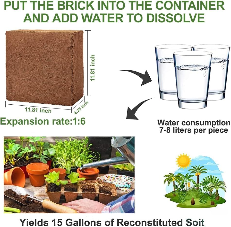Premium Coco Coir Brick, High Nutrinent Coconut Soil,100% Organic Low EC & PH Balanced Potting Soil for All Plants Gardening, Hydroponics and Green House (3 Pack)