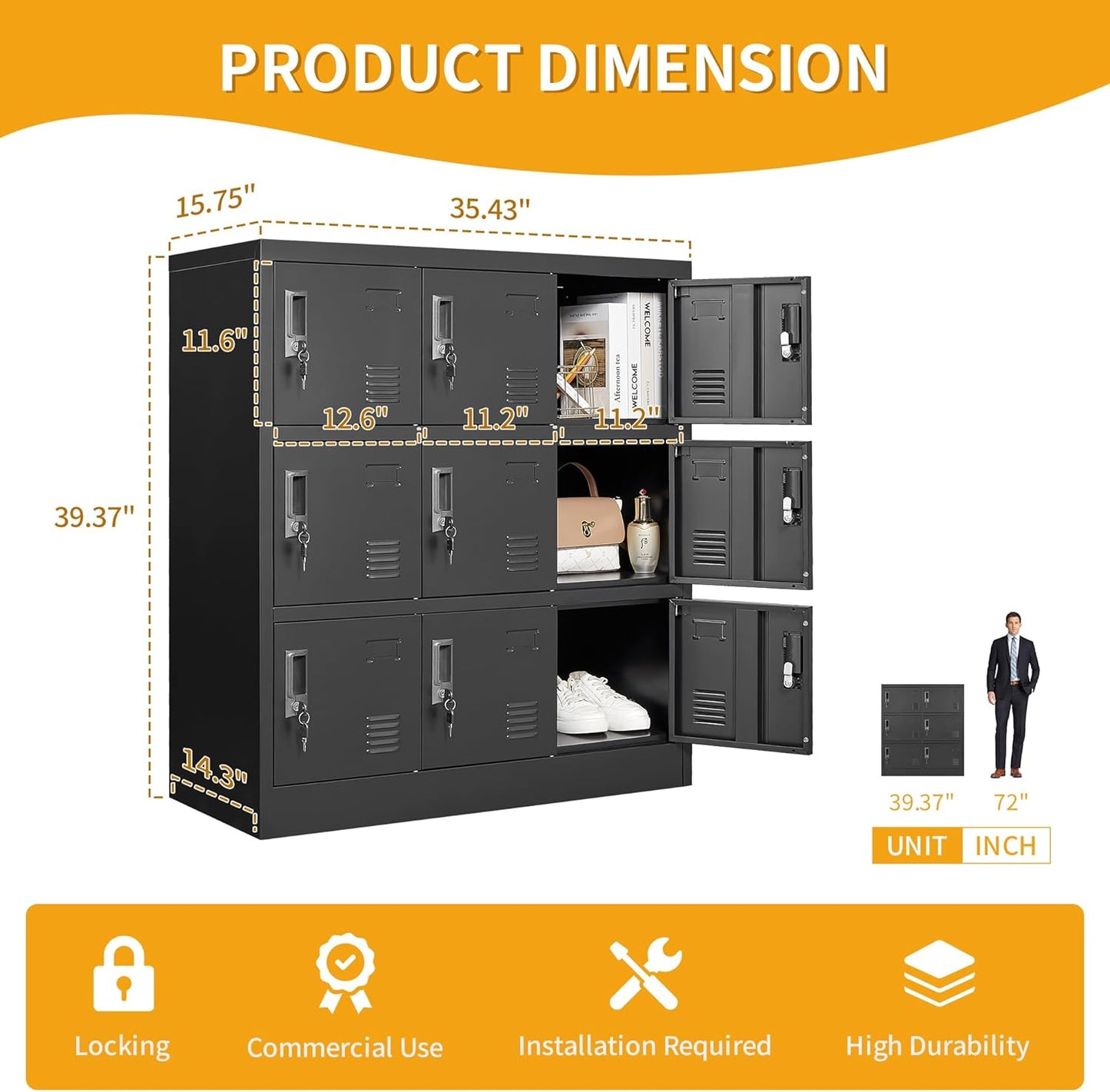 Employee Storage Locker,9 Door Storage Locker,Metal Locker for Employees Office Steel Gym Lockers with Card Slot,Office Storage Lockers for Home,School(Black)