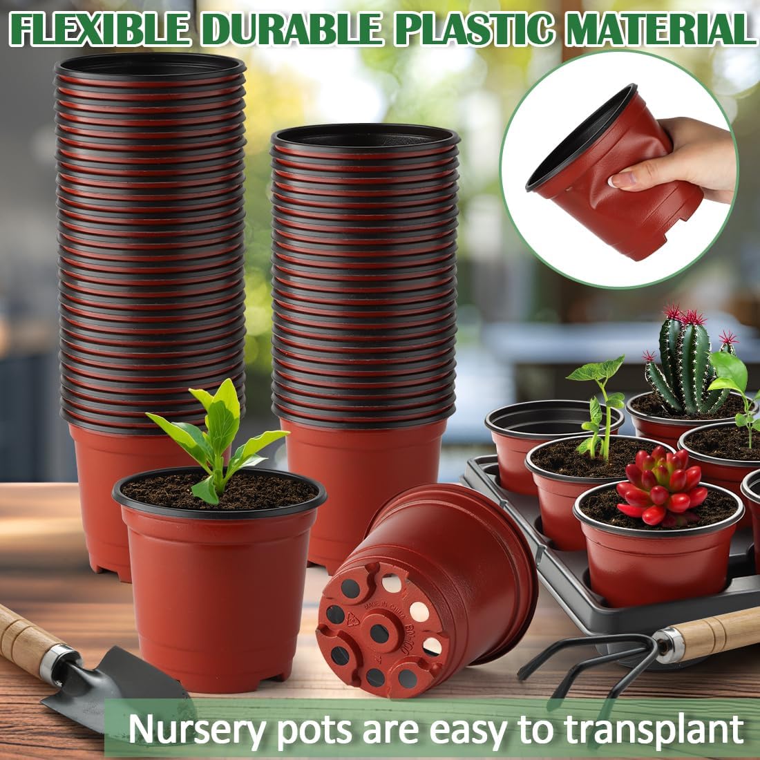 4 inch Round Nursery Pots 60pcs, 12 Cell Nursery Pots Trays 5 Pcs, Sturdy Seeds Starting Germination Shuttle Carrying Trays, Small Planter Nursery Propagation 5 Sets