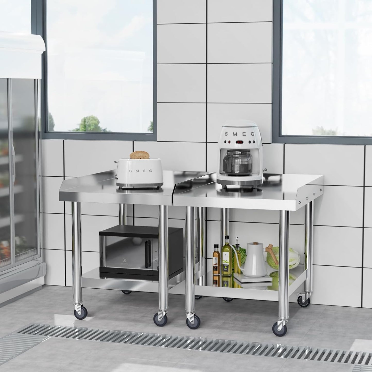 ROVSUN Stainless Steel Equipment Stand with Wheels, 24" L x 30" W x 26" H NSF Stainless Steel Table Grill Stand Table with Adjustable Undershelf for Commercial Kitchen Restaurant