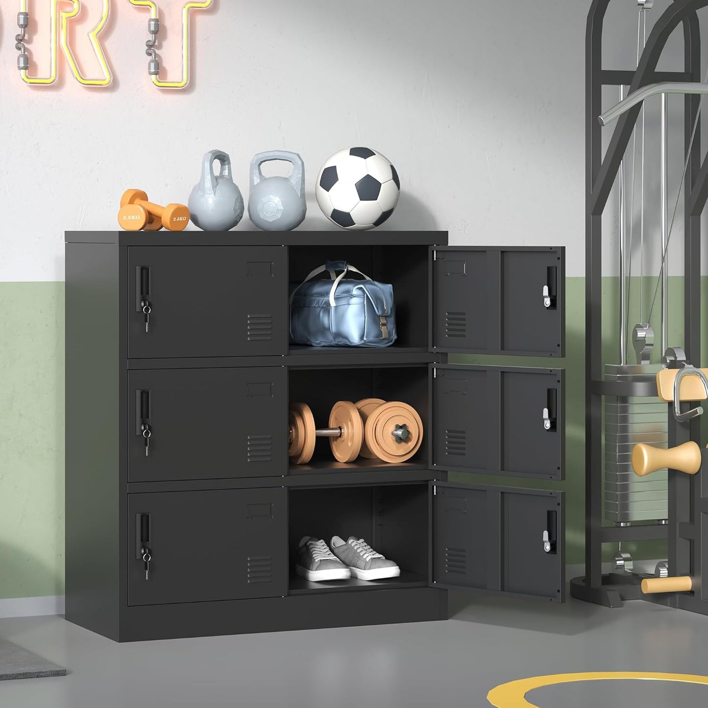 Employee Storage Locker,6 Door Storage Locker,Metal Locker for Employees Office Steel Gym Lockers with Card Slot,Office Storage Lockers for Home,School(Black)