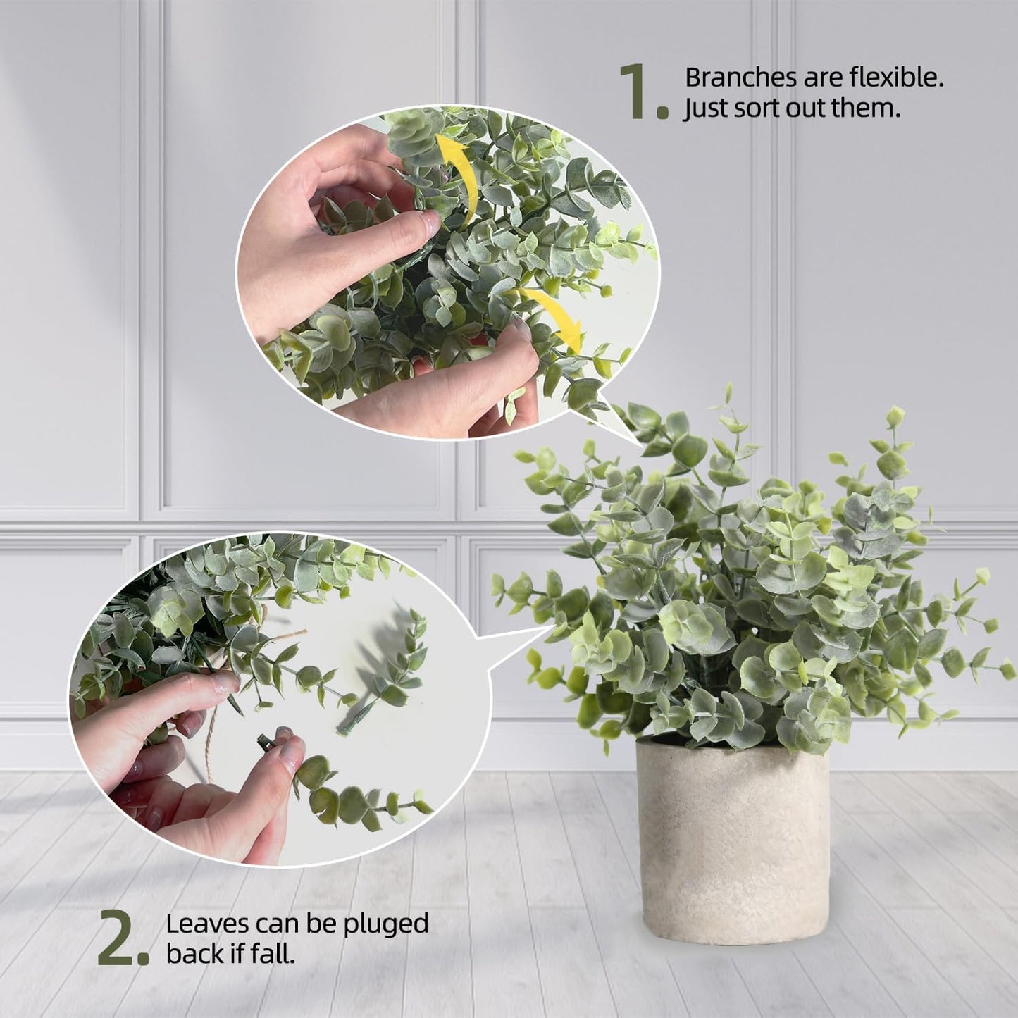 3 Pack Small Fake Plants, Artificial Agave Plants Potted for Home Decor, Faux Eucalyptus Plant Indoor for Bathroom Bedroom Kitchen Office Farmhouse Shelf Greenery Decor