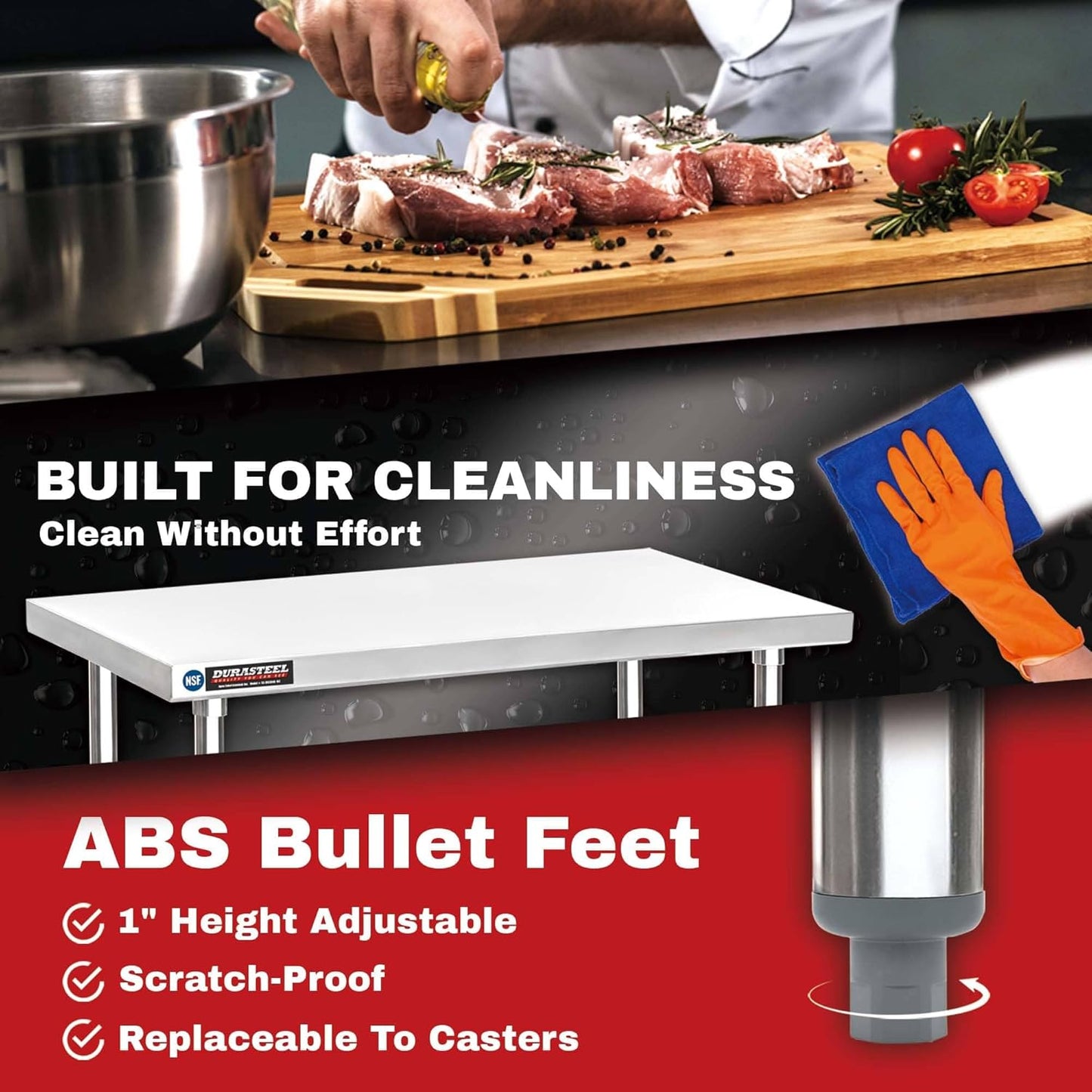 DuraSteel Food Prep Stainless Steel Table - 30 x 30 Inch Commercial Metal Workbench with Adjustable Under Shelf - NSF Certified - for Restaurant, Warehouse, Home, Kitchen, Garage