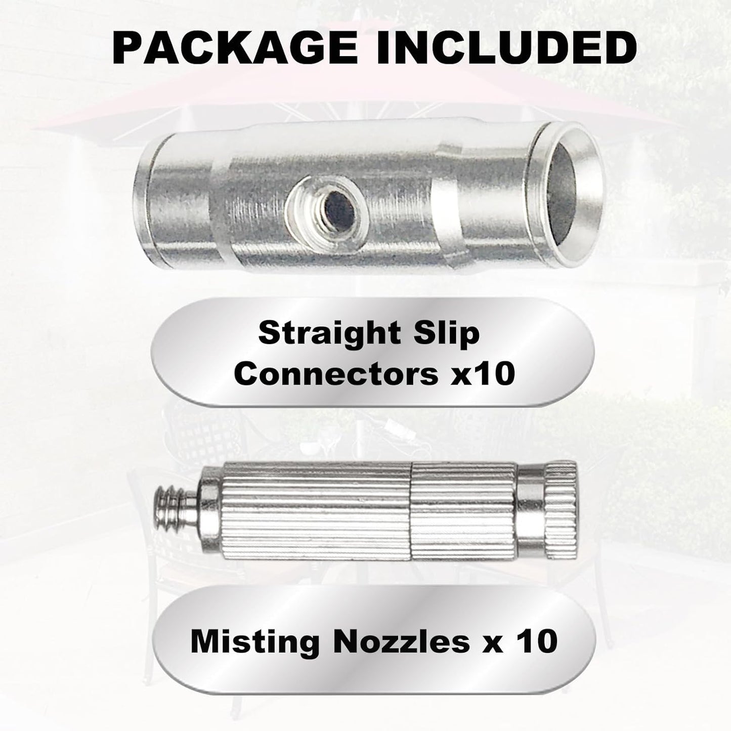 Brass Patio Misting Kit – 10 Brass Micro-Nozzles & 10 3/8″ Slip Connectors for Outdoor Cooling (UNC 10/24, 0.012″ Precision Orifice, 15-280 psi)