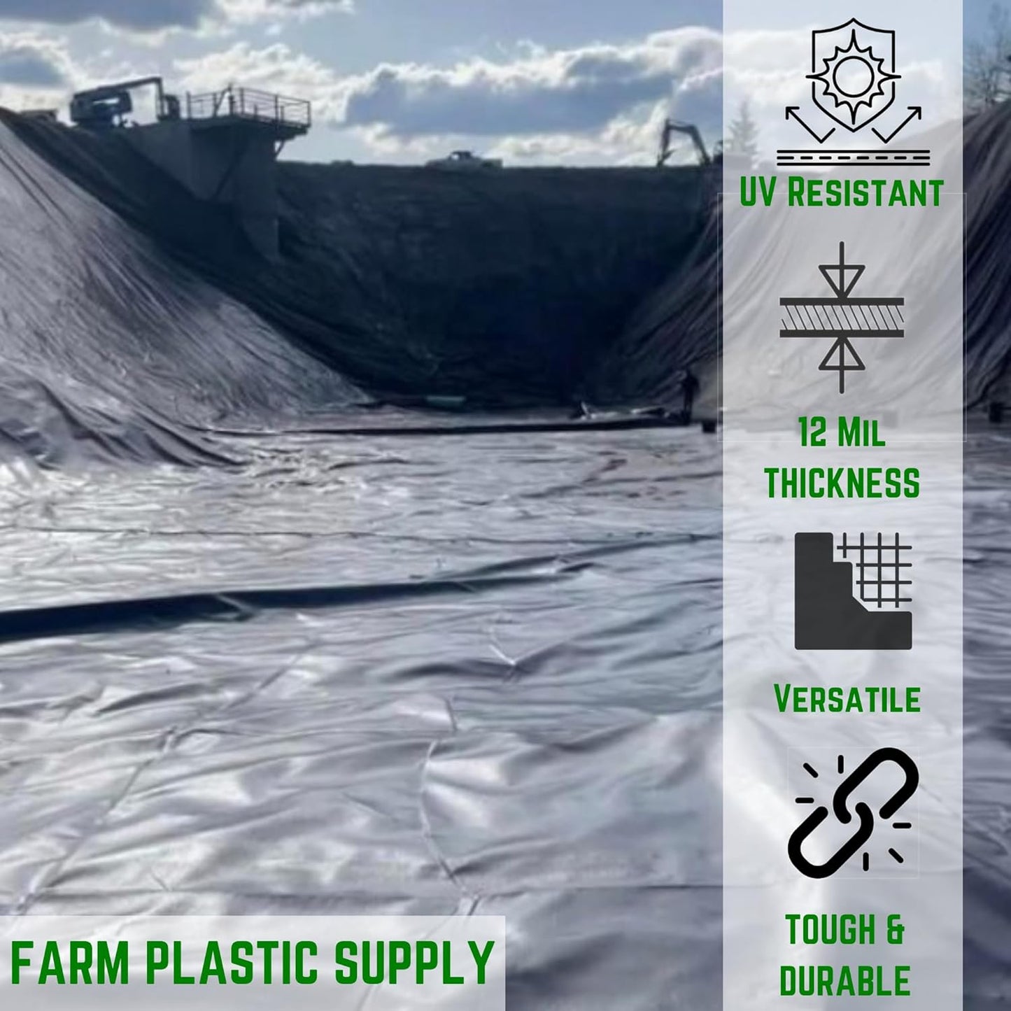 Farm Plastic Supply - 12 Mil String Reinforced Black/White Pond Liner - 12 Mil Fish Pond Liner, Pond Liners for Outdoor Ponds, Koi Ponds, Garden Fountain, Containment Liner (6' x 5')
