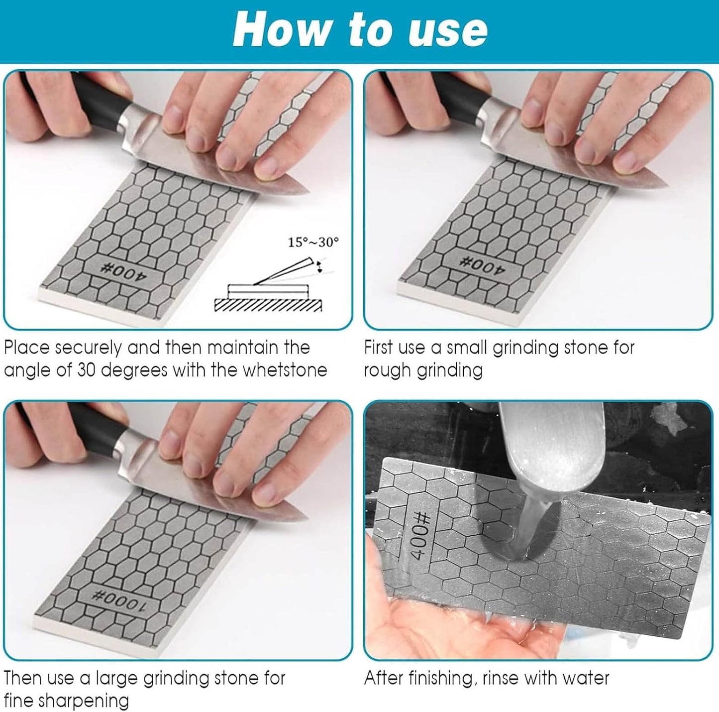 Diamond Sharpening Stone Set,8 Pcs Diamond Lapping Plate Coarse/Medium/Fine Grit Sharpener,240/400/600/800/1000/1500/2000/3000 Grit，Perfect Assistance Sharpener Angle Guide