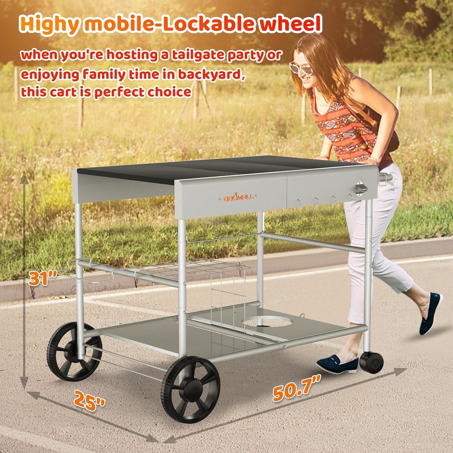 Pizza Oven Cart Table and Topping Station for Ooni Koda/Karu/Fyra 16 & 12, Movable Thicken & Widen Rolling Kitchen Cart, Outdoor Grill Stand for Ninja Woodfire,Blackstone Griddle