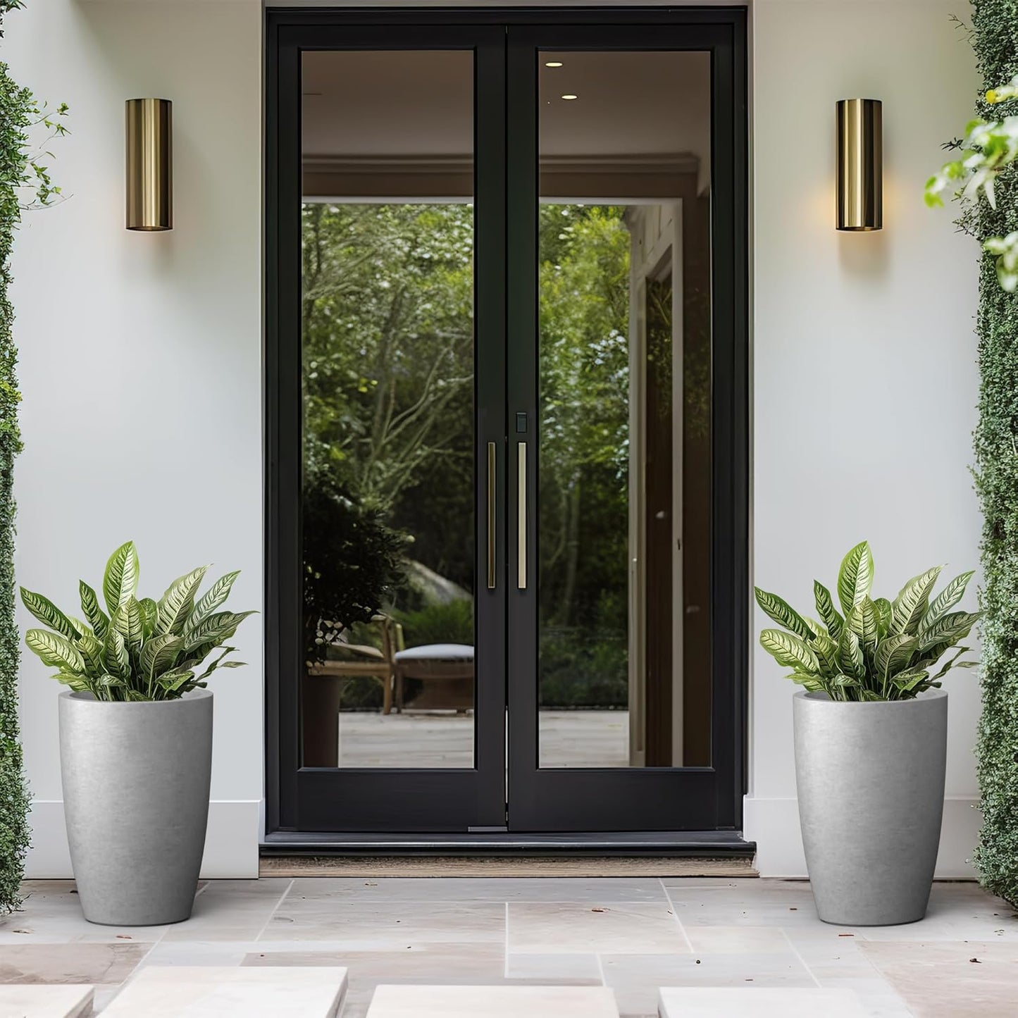 Kante 18.1" H Tall Round Concrete Planter for Outdoor Indoor, Modern Decorative Plant Pots with Drainage Hole & Rubber Plug for Home & Garden Natural Concrete