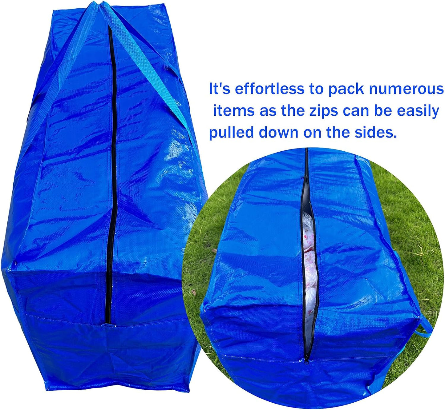 66 Gallon Extra Large Storage Bags, Huge Moving Bags Heavy Duty with Zipper and Stronger Handles, Big Foldable Duffle Bag for Travel, Storage Totes Moving Boxes for College, Christmas Tree,Blue,2 Pack