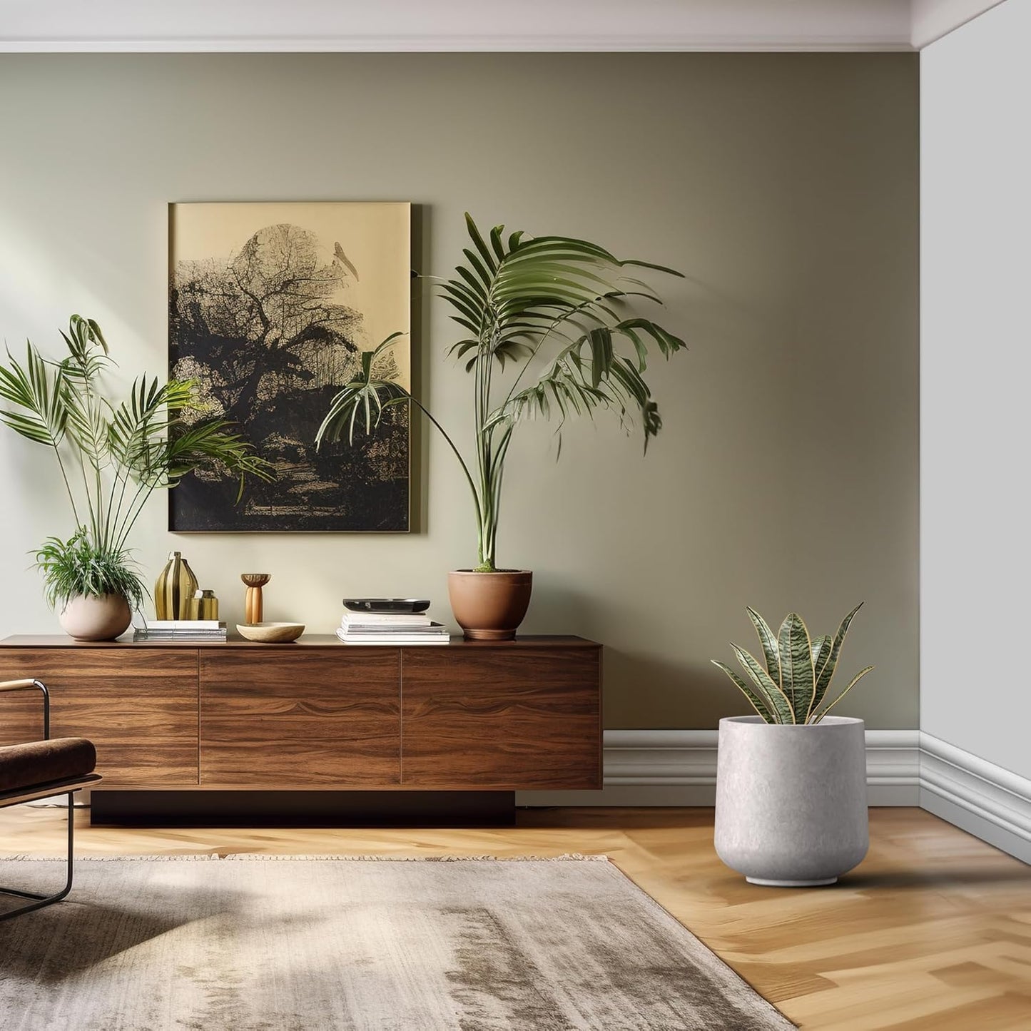 Kante 15.3" Dia Round Concrete Planter, Outdoor Indoor Large Plant Pots Containers with Drainage Hole and Rubber Plug for Home Garden Patio, Light Gray