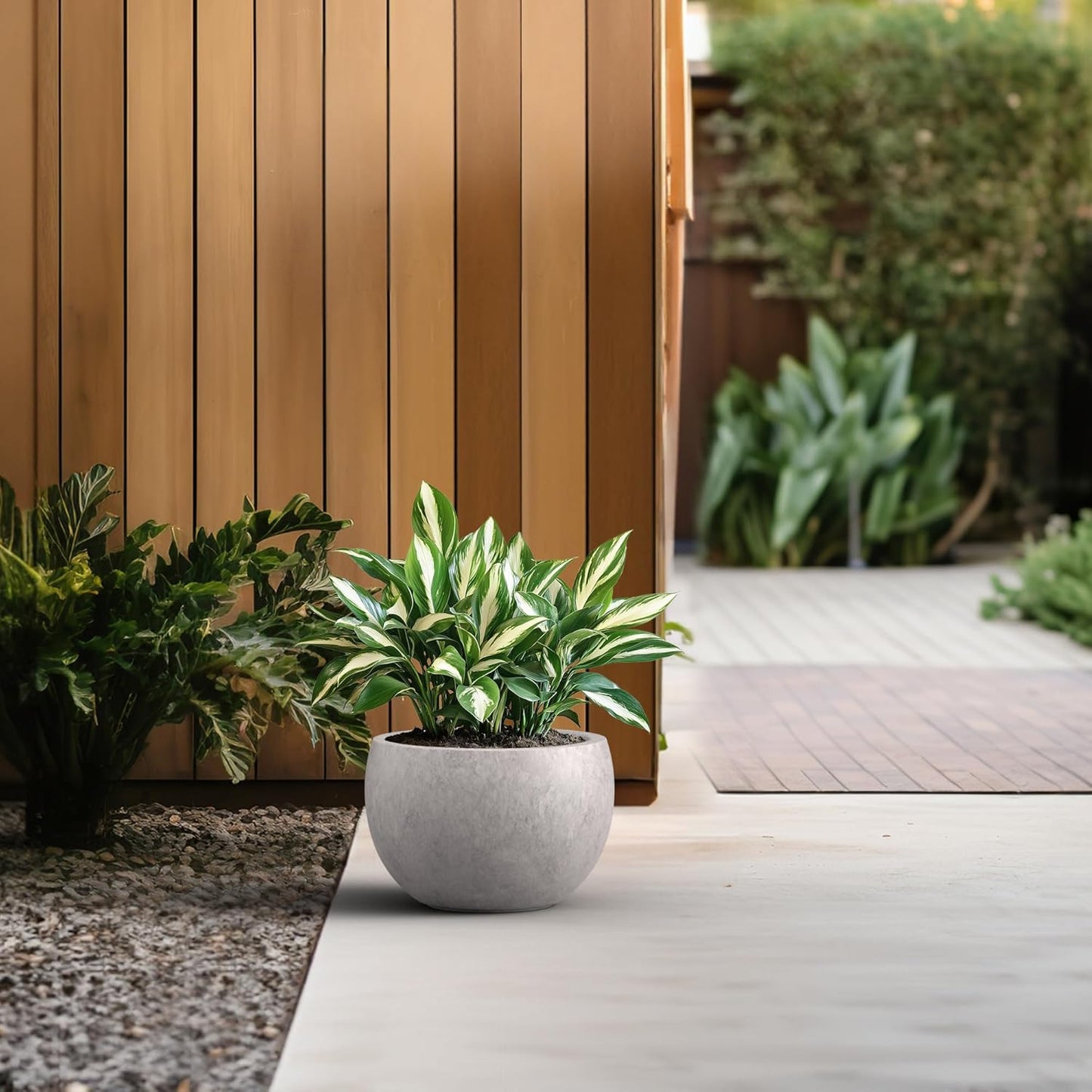 Kante 19.9" Dia Round Concrete Planter, Outdoor/Indoor Large Bowl Plant Pots with Drainage Hole and Rubber Plug for Garden Patio Balcony Home, Light Gray