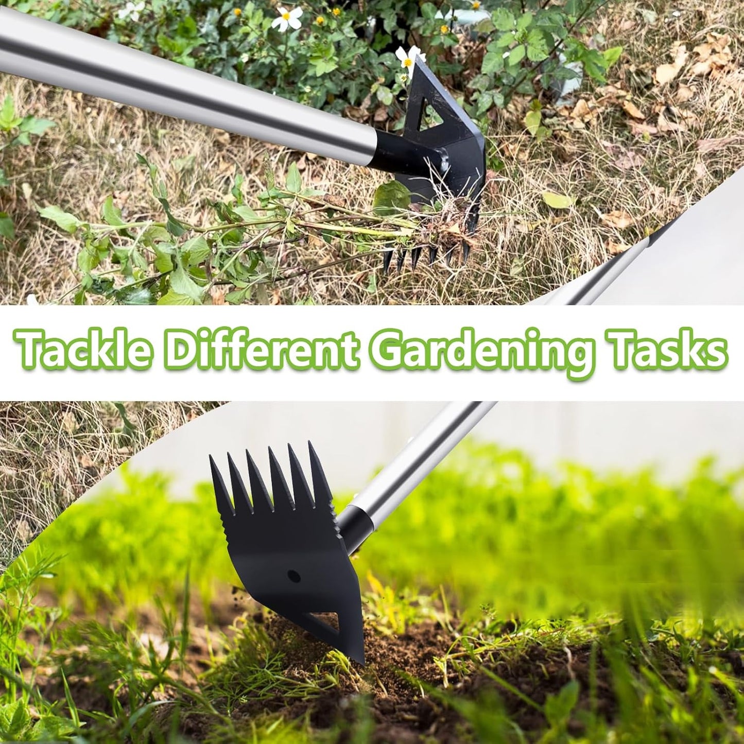 Weed Puller Tool with Long Handle, Hoe Garden Tool Weeding Rake Combo for Uprooting, Garden Hoe, Weed Remover Manual Weeder for Yard Flower Bed