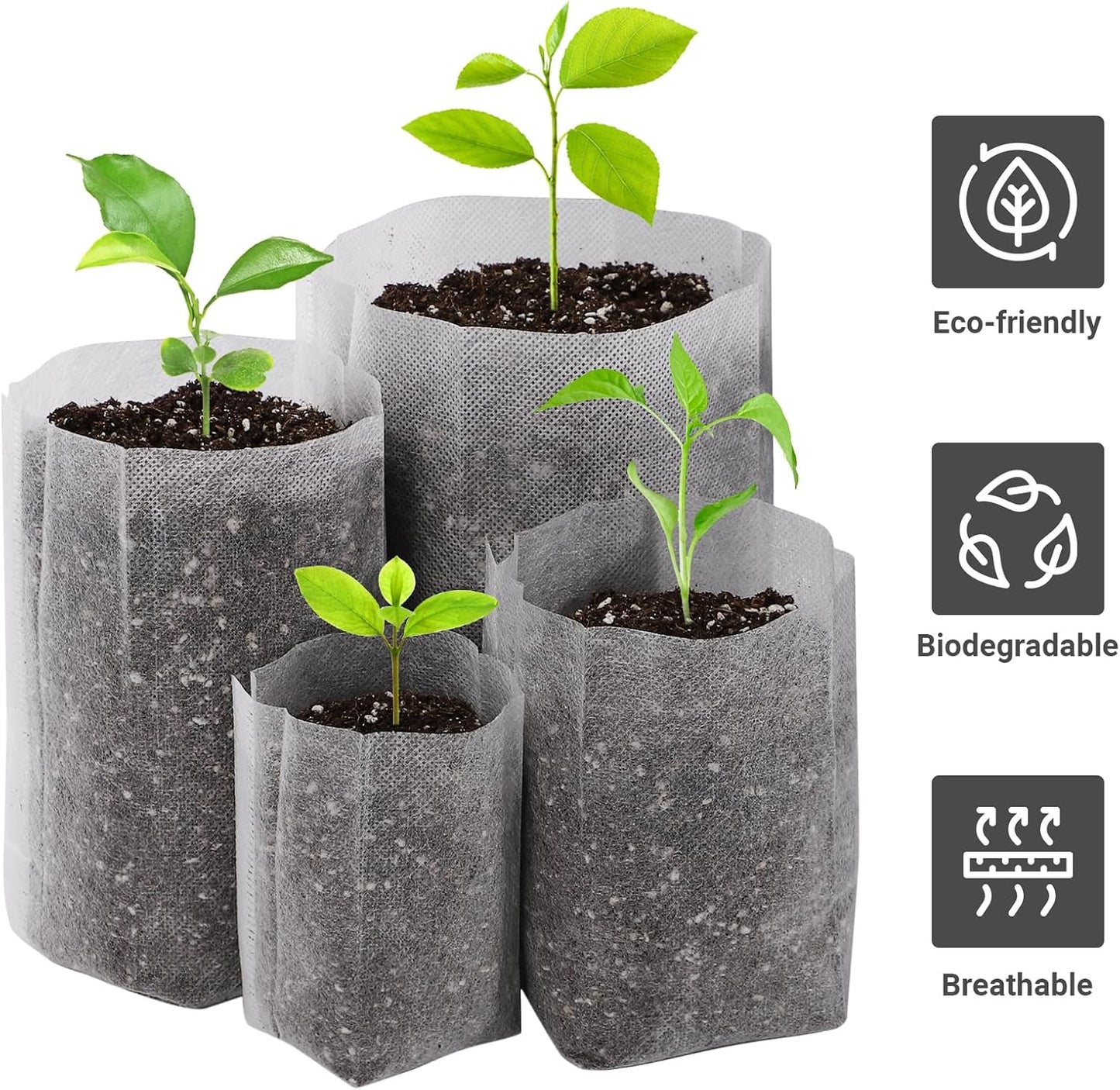 GREANER 400PCS Nursery Bags for Plants, Mixed Sizes Potting Bags for Indoor Outdoor Planting, Plant Nursery Pouches for Seed Starting, Soil Transplant, Home Garden Supply