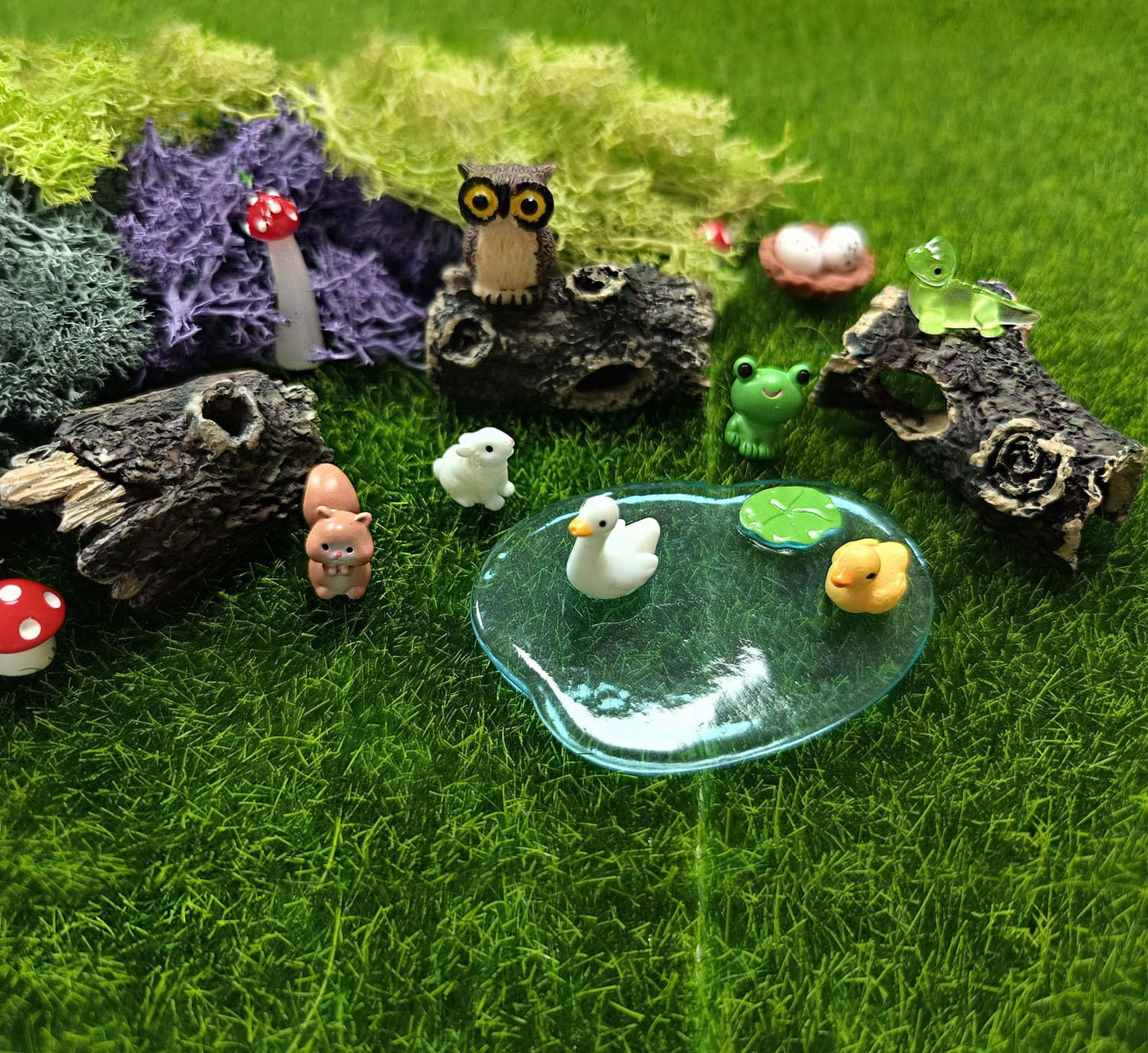 42 Pcs Miniature Fairy Garden Accessories, Fairy Door, Miniature Tree Stumps and Tiny Resin Animal with Moss for DIY Craft, Lawn, Fairy Garden Decor