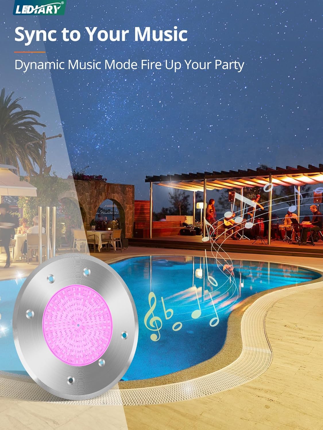 LEDIARY 6 Inch LED RGB Pool Lights for Inground Pool, AC120V 15W Underwater Swimming Pool/Spa Lights with APP/Remote Control, 50 ft Cord, Waterproof for 6" Wet Niche(Transformer& Controller Included)