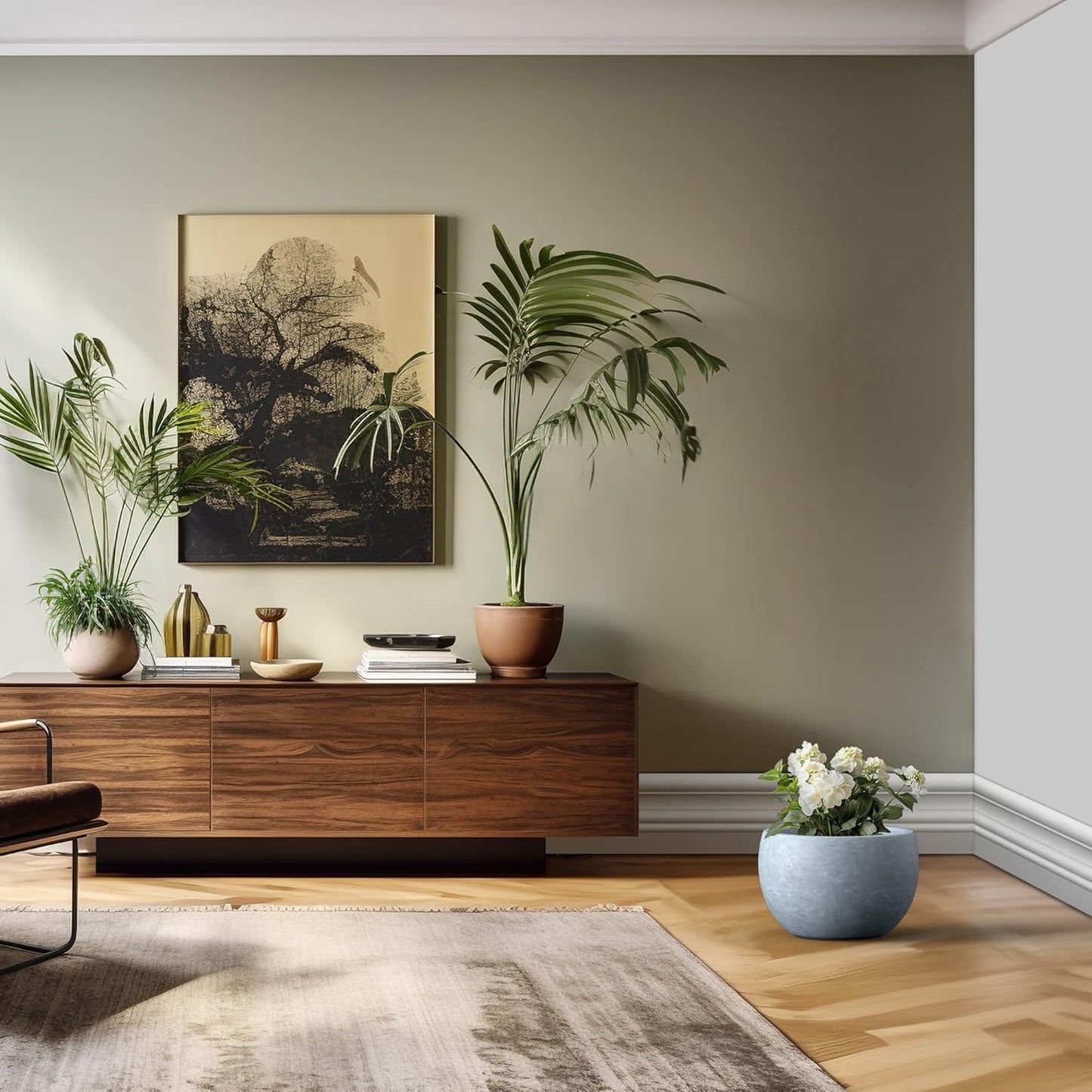 Kante 15.7" Dia Round Concrete Planter, Outdoor/Indoor Large Bowl Plant Pots with Drainage Hole and Rubber Plug for Garden Patio Balcony Home, Slate Gray