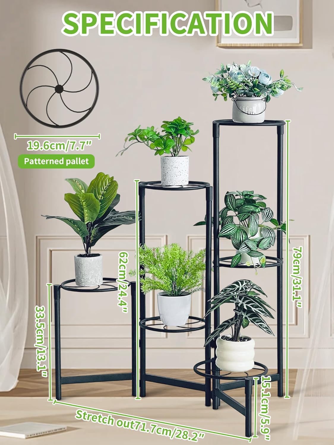 Outdoor Plant Stands for Patio Corner Tall Plant Stand Indoor Metal Flower Pot Stands for Multiple Plants 6 Tier Heavy Duty Shelf Black Kite