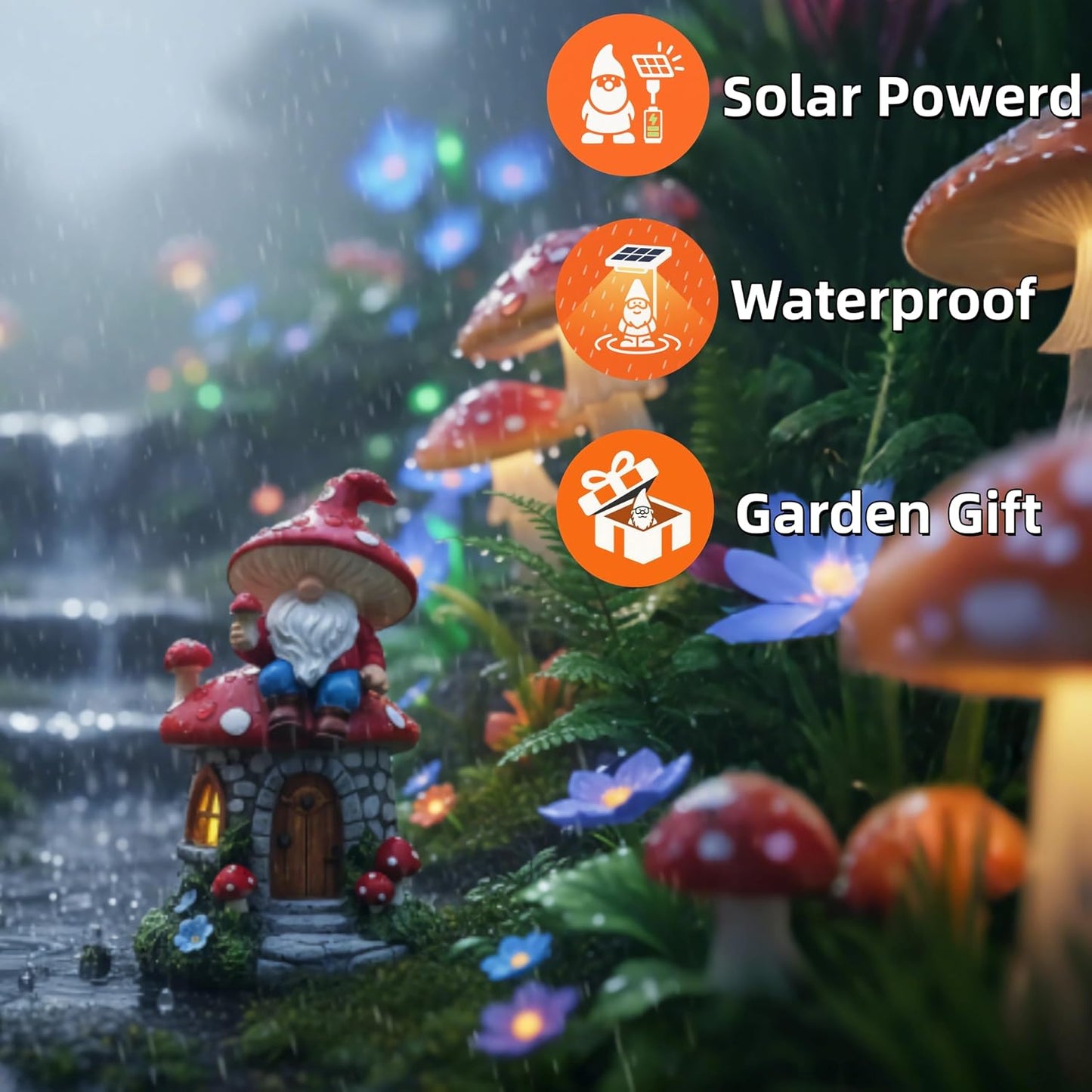 Mushroom Fairy Garden Houses, Miniature Gnomes Village Statue, Solar Figurine LED Decor for Yard Patio Lawn Proch Outside, Christmas Birthday Housewarming Gifts for Women Mom Grandma Kids