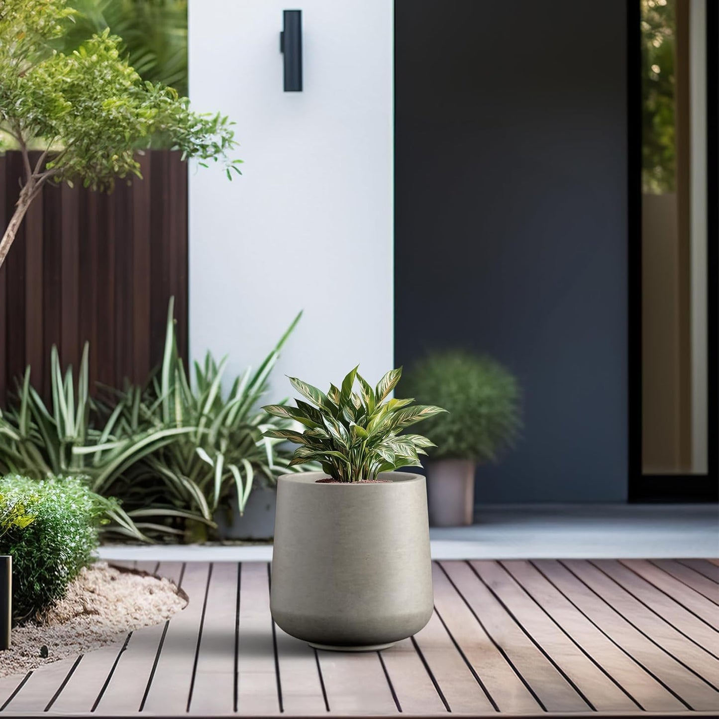 Kante 11.6" Dia Round Concrete Planter, Outdoor Indoor Large Plant Pots Containers with Drainage Hole and Rubber Plug for Home Garden Patio, Buff Concrete