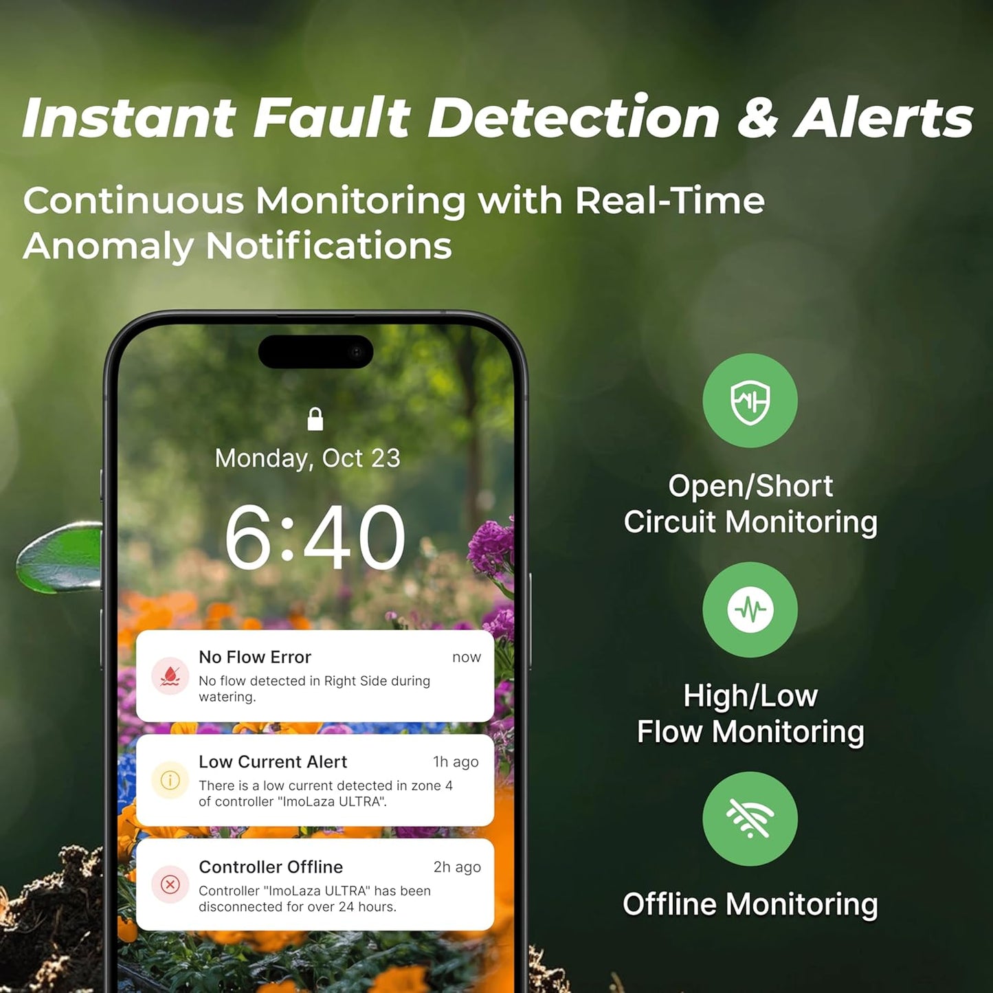 ImoLaza Outdoor Smart Sprinkler Controller, 4-Zone WiFi Irrigation Controller with Hyper-Local Weather, App Remote Control, Works w/ Alexa, Auto Watering, Rain/Freeze/Wind Skip, Smart Fault Detection