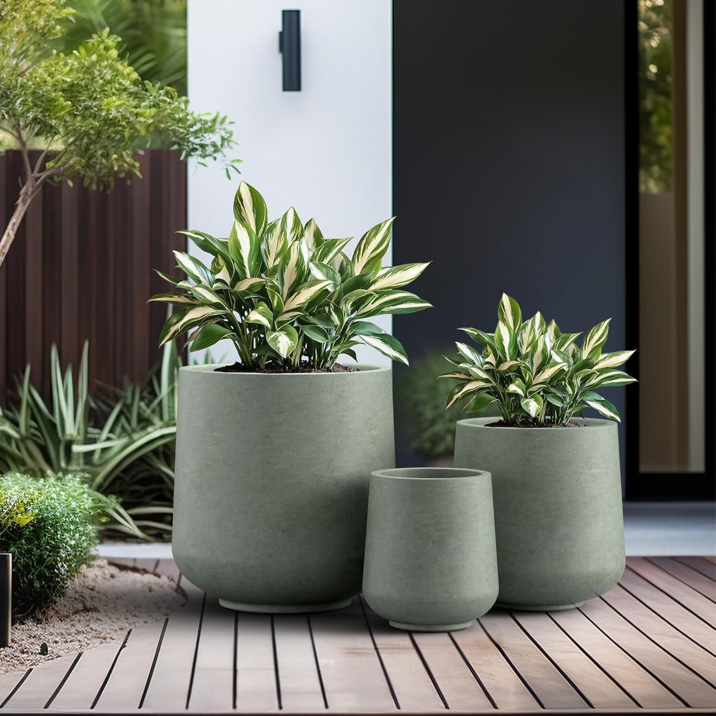 Kante 15.3"+11.6"+8.2" Dia Round Concrete Planter, Large Outdoor Indoor Planter Pots Containers with Drainage Holes and Rubber Plug for Home Garden Patio, Mint Green