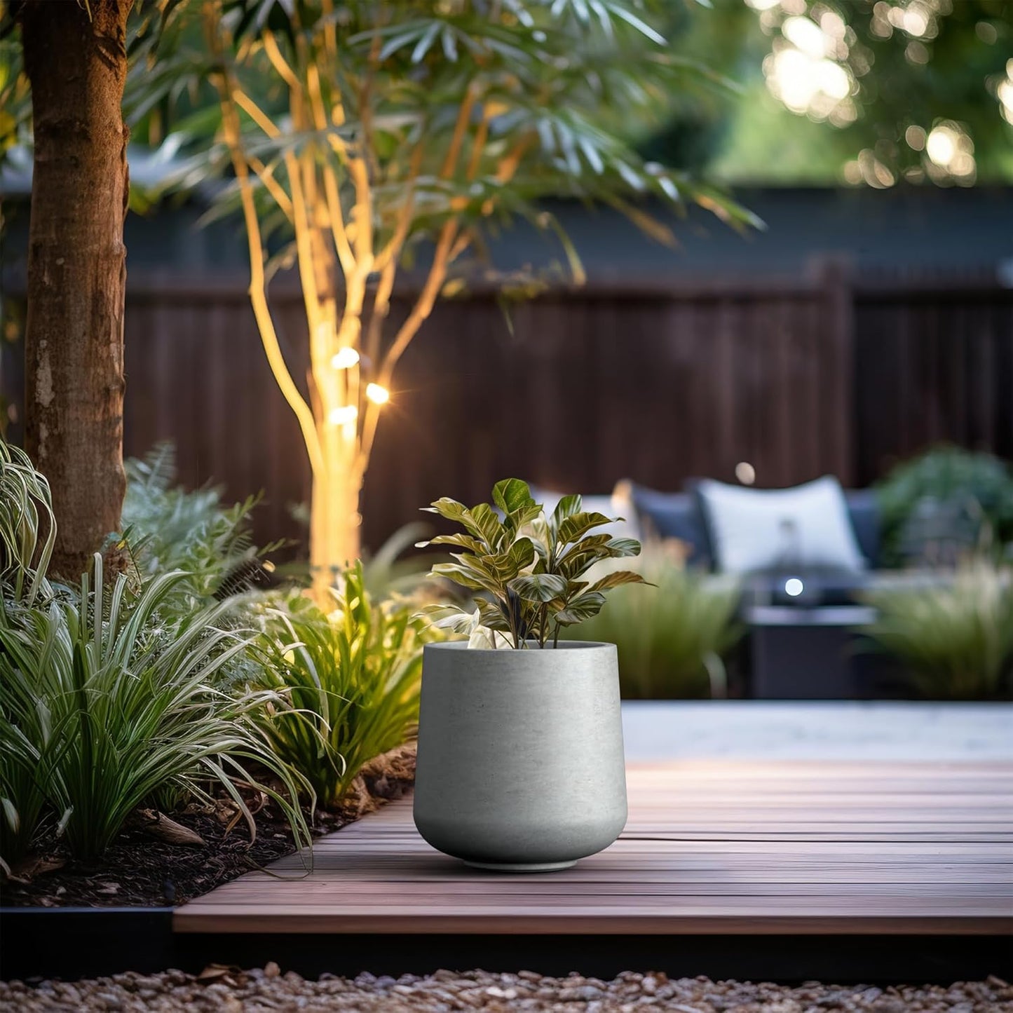 Kante 11.6" Dia Round Concrete Planter, Outdoor Indoor Large Plant Pots Containers with Drainage Hole and Rubber Plug for Home Garden Patio, Gray Concrete