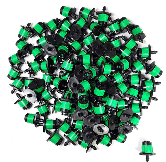(100-PACK) - 1/4" Inch 360 Degree Drip Emitter On 6" Stake Sprayer Adjustable Flow 0-20 GPH, Fits 1/4 (4-6mm) Irrigation Tubing - Micro Bubbler Drippers for Drip Irrigation (100 Pack Dripper on Barb)