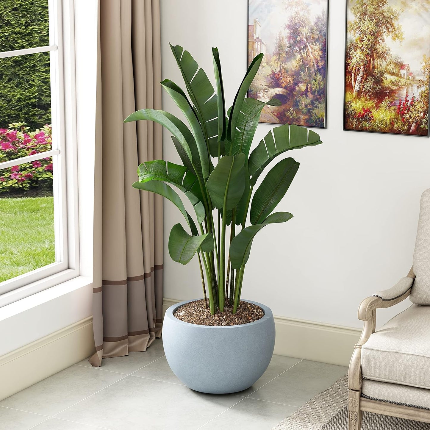 Kante 11.8" Dia Round Concrete Planter, Outdoor/Indoor Large Bowl Plant Pots with Drainage Hole and Rubber Plug for Garden Patio Balcony Home, Gray