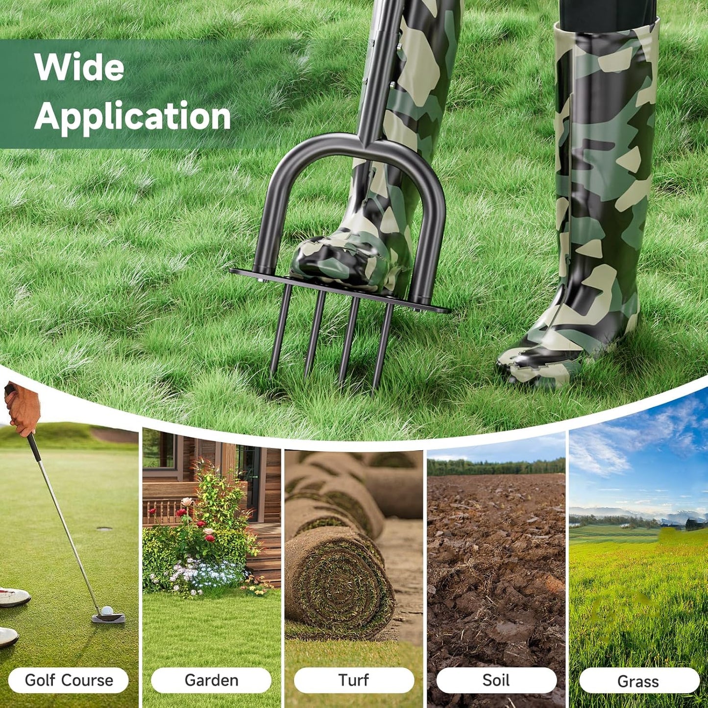 2-in-1 Lawn Aerator, Core Aerator Lawn Tool, Lawn Spike Aerator, Hand Aerator Lawn Tool with Replaceable Hollow and Solid Tines, Garden Tool Solve Soil Compaction for Garden Grass and Yard